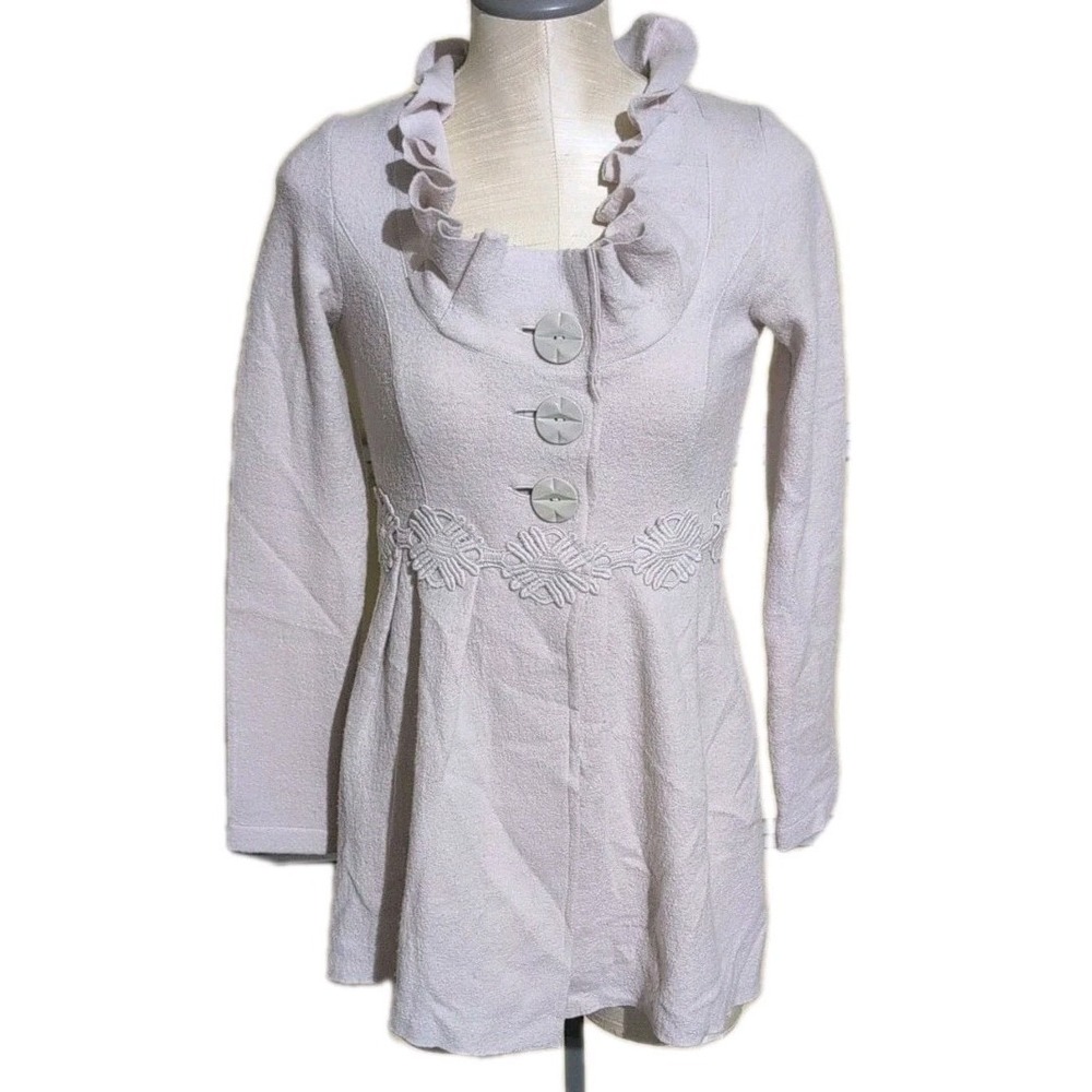Anthropologie Alice in Autumn Sweater Coat Sz XS By Charlie & Robin Cream Ivory